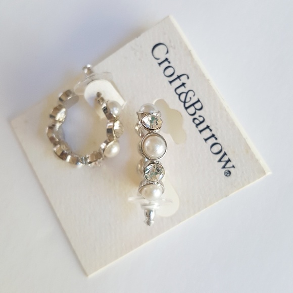 NWT Croft & Barrow Faux Pearl & Crystal Earrings - Picture 2 of 7
